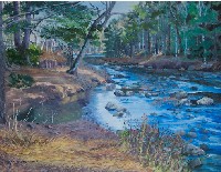 Painting of a fishing stream in Maine