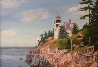 Bass Harbor Light House on Mount Desert Island, Maine.  Painting by Ruth Carlson-Friberg of Oxford, Maine.